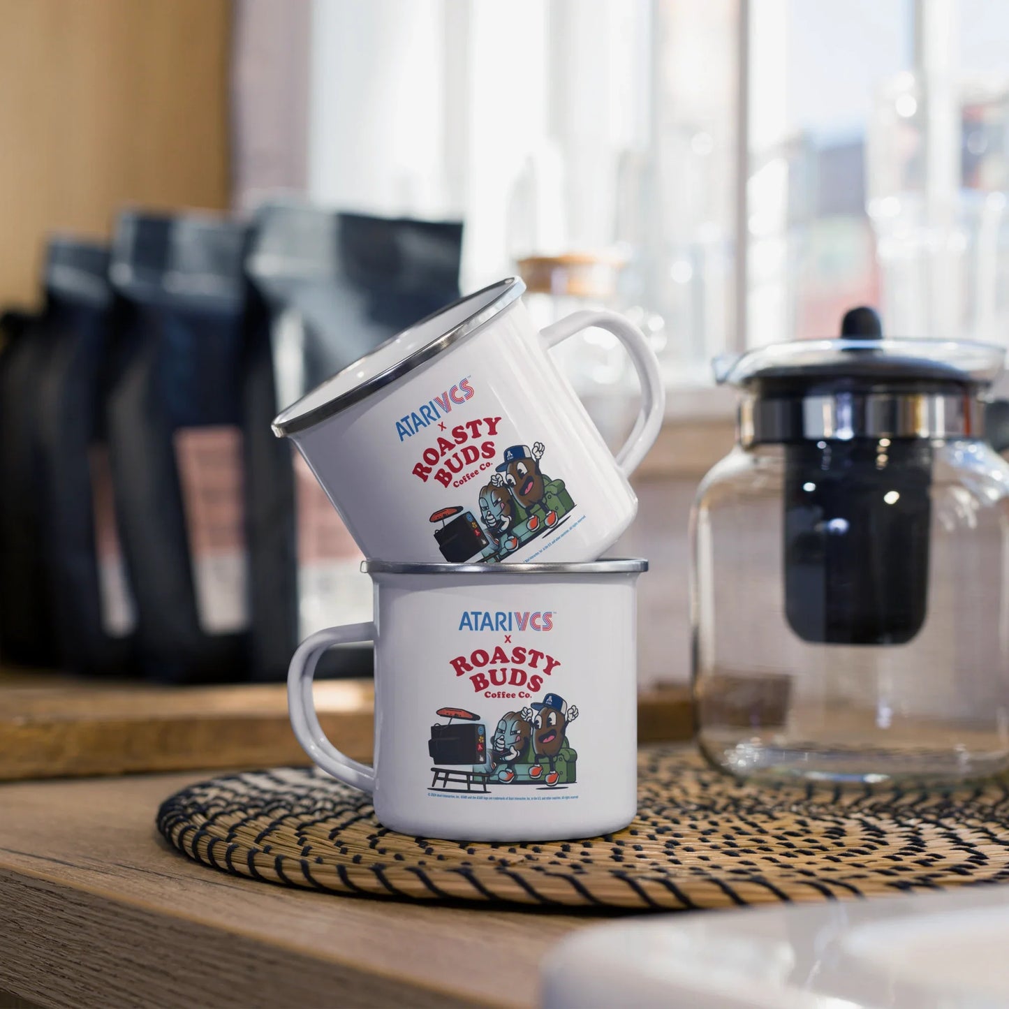ATARI VCS X ROASTY BUDS WHITE ENAMEL MUG